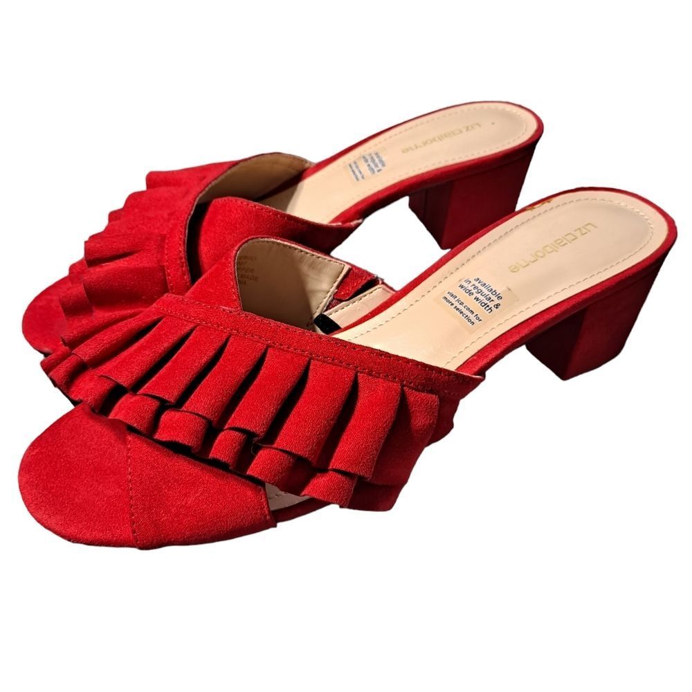 Liz Clairborne Women's Retro Fire Red Ruffle Pin Up Mule Slippers Size 8.5 M